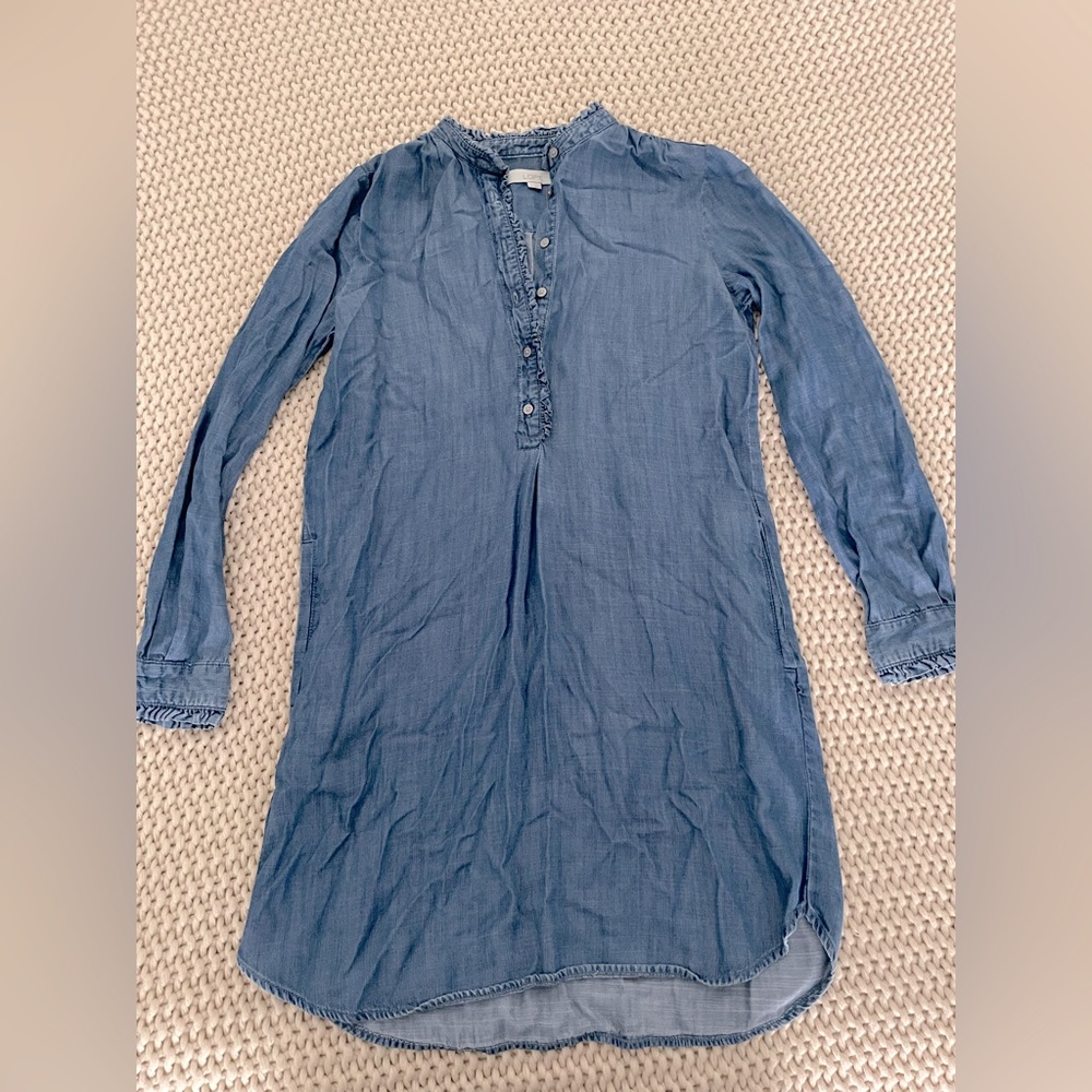 Ann Taylor LOFT Denim Ruffle Shirt Dress - Size Small